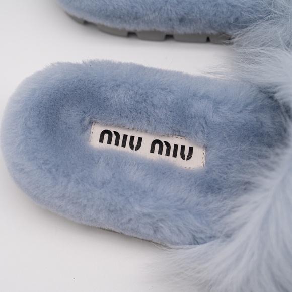 size 40eu 10 US Miu Miu Faux Fur Plush Sandals Slides Blue - Picture 8 of 12